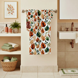 Conjunto De Toalhas Fall terra cotta e sage folhas padrão monograma