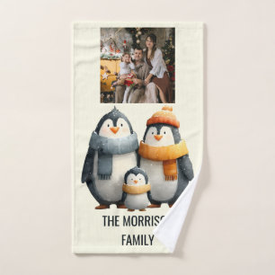 Conjunto De Toalhas Família de Pinguins Aconchegante de Inverno