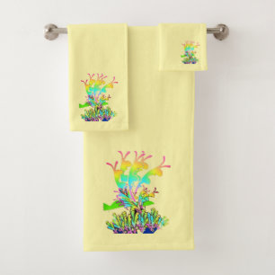 Conjunto De Toalhas Fantasia Floral Amarelo Pálido