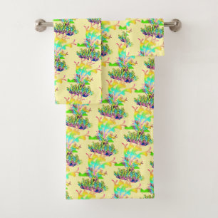 Conjunto De Toalhas Fantasia Floral Amarelo Pálido