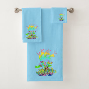 Conjunto De Toalhas Fantasia Floral Azul Claro