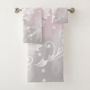 Conjunto De Toalhas Fantasia Floral Bege Cinza Branco