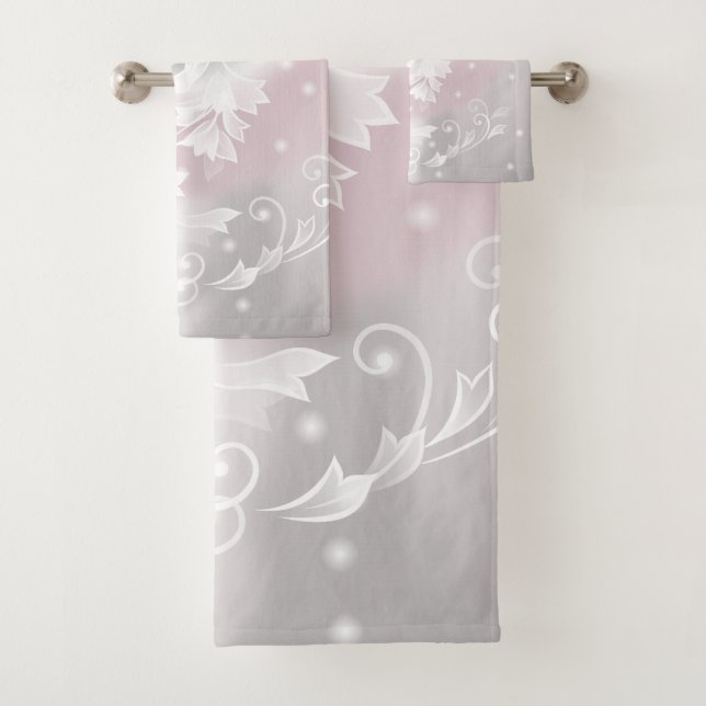 Conjunto De Toalhas Fantasia Floral Bege Cinza Branco (Insitu)