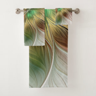 Conjunto De Toalhas Fantasia Floral com o Dourado Abstrato moderno Fra