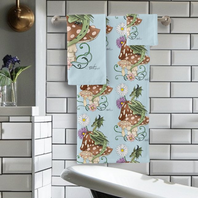 Conjunto De Toalhas Fantasia Verde Caprichosa Flores de Cogumelo de Dr (Criador carregado)