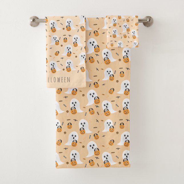Conjunto De Toalhas Fantasmas Que Trick Ou Tratam O Padrão De Colheita (Insitu)
