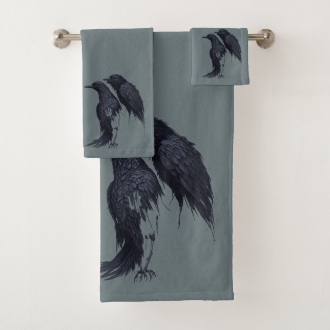Conjunto De Toalhas Fantasy Bird Nature Pair of Corvid Ravens (Insitu)