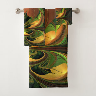 Conjunto De Toalhas Fantasy Plant Abstrato Green Rust Brown Fractal