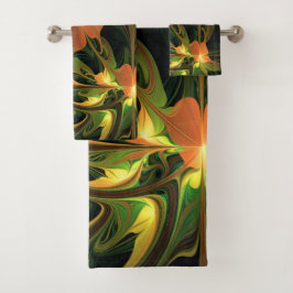 Conjunto De Toalhas Fantasy Plant Abstrato Green Rust Brown Fractal