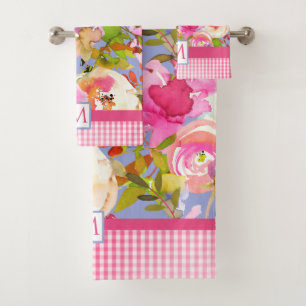 Conjunto De Toalhas Farmácia Rosa Aquarela Floral Monograma de contr
