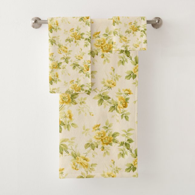 Conjunto De Toalhas Farmhouse Amarelo-Ouro bonito Floral (Insitu)