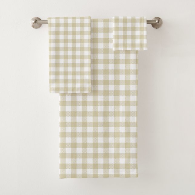 Conjunto De Toalhas Farmhouse Beige and White Gingham Xadrez (Insitu)