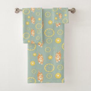 Conjunto De Toalhas fatia de limão e padrão de gatos