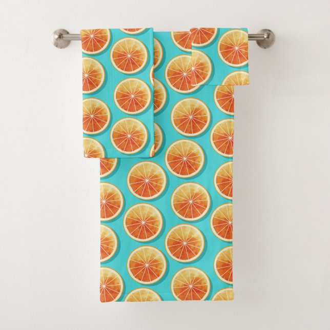 Conjunto De Toalhas Fatias Laranja no Azul (Insitu)