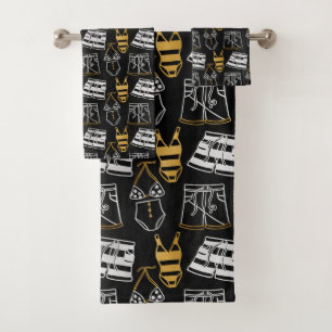 Conjunto De Toalhas Fatos Nadados Negros Dourados