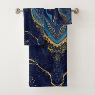 Conjunto De Toalhas Faux Marble Navy Gold Shades