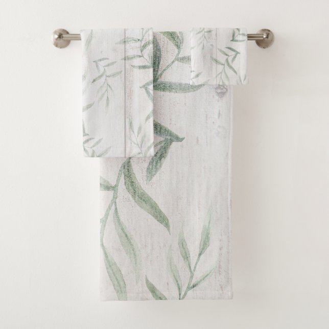Conjunto De Toalhas Fazenda Botânico Branco Madeira Rústica Folhas (Insitu)
