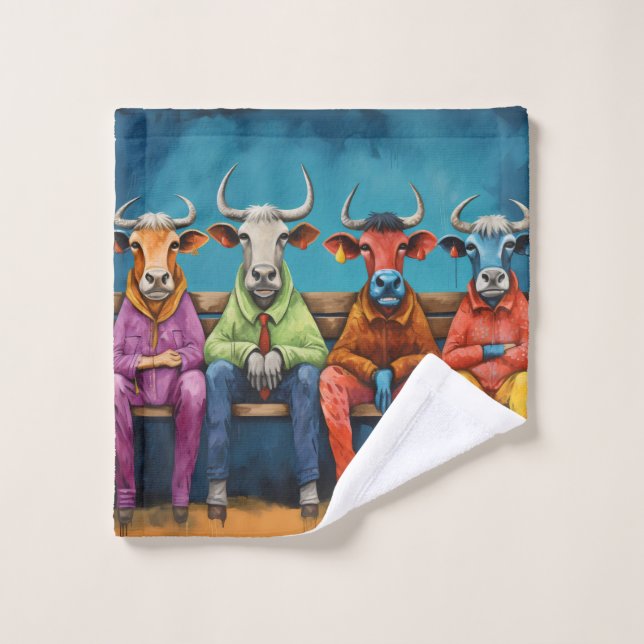 Conjunto De Toalhas Fazenda de Vaca Azul Branco Vestida-se (Pano de lavar)