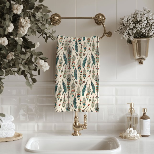 Conjunto De Toalhas Feathers and Arrows Towel Earthy Ethnic Vibe (Feathers and Arrows Towel Earthy Ethnic Vibe)