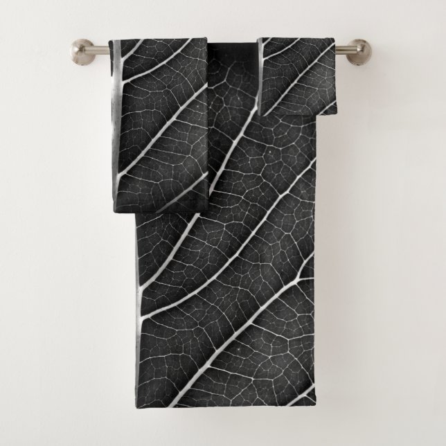 Conjunto De Toalhas Fecho de folhas brilhantes a preto e branco (Insitu)