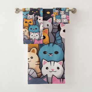 Conjunto De Toalhas Feline Fantasy: Anime Bonita Gata Galore