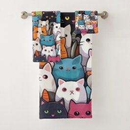 Conjunto De Toalhas Feline Fantasy: Anime Bonita Gata Galore