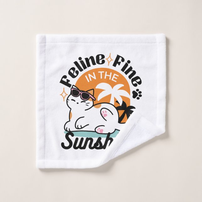Conjunto De Toalhas Feline Fine no Sol - Gato Tropical Relaxado (Pano de lavar)