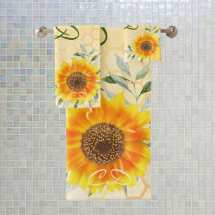Conjunto De Toalhas Feliz abelhão-do-mato-amarelo-girassol monograma f