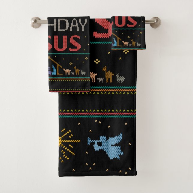 Conjunto De Toalhas Feliz Aniversário Jesus Natal Sweater Christian (Insitu)