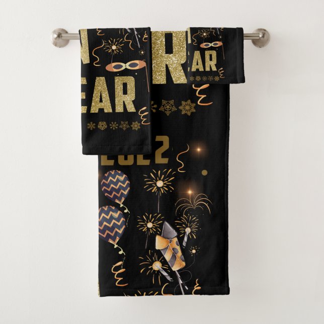 Conjunto De Toalhas Feliz ano novo 2022, Glitter Dourado festivo (Insitu)