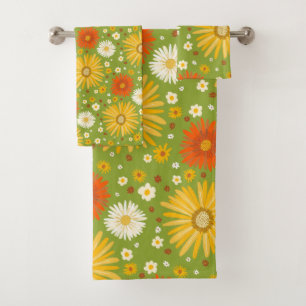 Conjunto De Toalhas Feliz Daisy Colorful Pattern Daisies Green