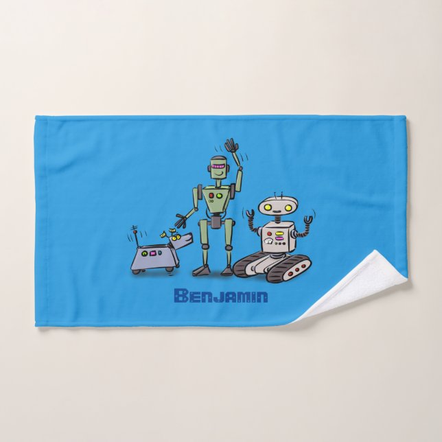 Conjunto De Toalhas Feliz desenho animado de robôs fofos (Toalha de mão)