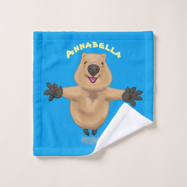 Conjunto De Toalhas Feliz design de desenho de quokka (Pano de lavar)
