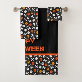 Conjunto De Toalhas Feliz Halloween Bones e Skulls