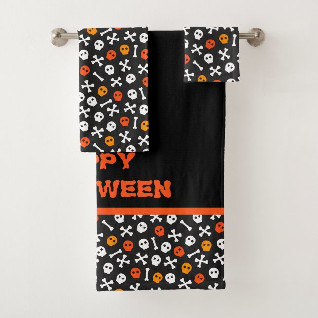 Conjunto De Toalhas Feliz Halloween Bones e Skulls (Insitu)