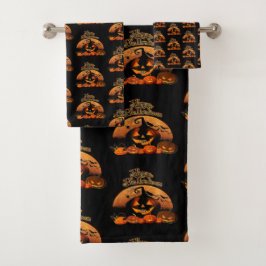 Conjunto De Toalhas Feliz Halloween Cat Pumpkin