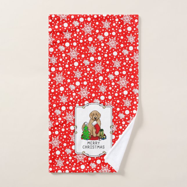 Conjunto De Toalhas Feliz Natal 2 Goldendoodle (ouro vermelho) (Toalha de mão)