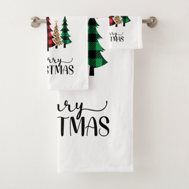 Conjunto De Toalhas Feliz Natal Árvores Xadrez Vermelho Verde  (Insitu)