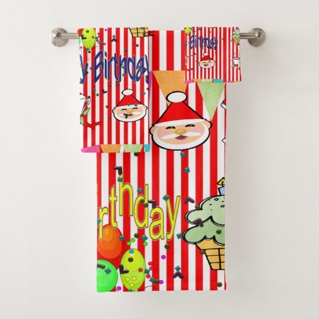 Conjunto De Toalhas Feliz Natal Bath Towel Sets, Feliz aniversário (Insitu)