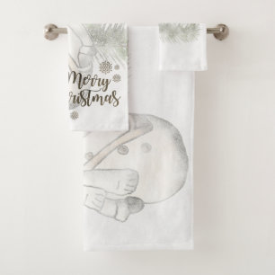 Conjunto De Toalhas Feliz Natal, Boneco de Neve Com Chapéu de Papai No