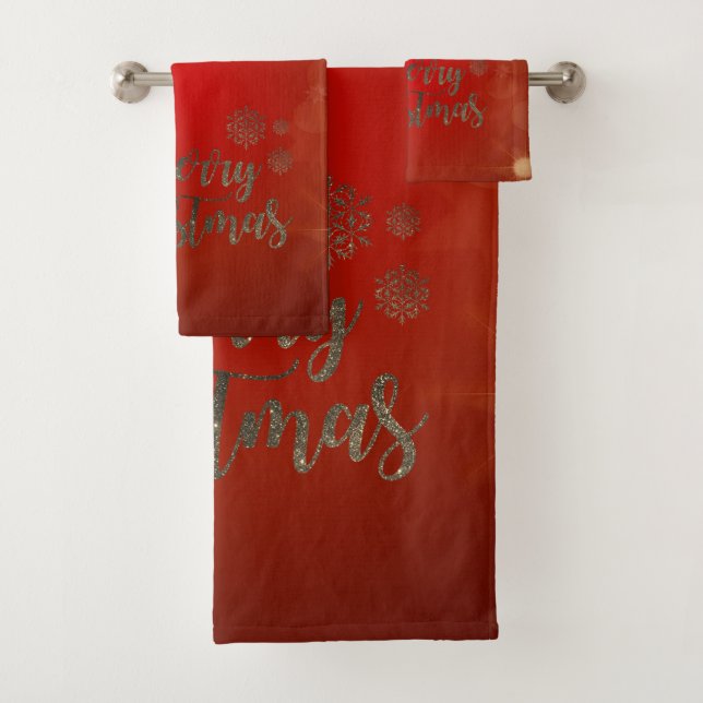 Conjunto De Toalhas Feliz Natal Brilho Dourado Falso, Vermelho (Insitu)
