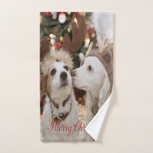 Conjunto De Toalhas Feliz Natal, Cães Apaixonados (Toalha de mão)