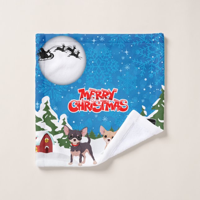 Conjunto De Toalhas Feliz Natal Chihuahuas (Pano de lavar)