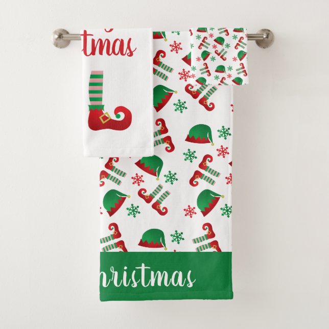 Conjunto De Toalhas Feliz Natal Elf Hat Padrão Verde Vermelho (Insitu)