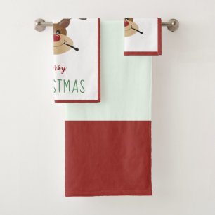 Conjunto De Toalhas Feliz Natal Engraçado Reindeer MistletoRed Green