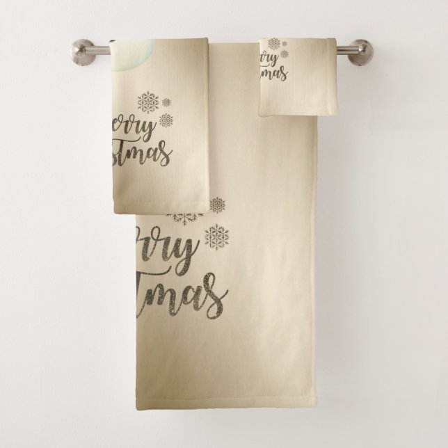 Conjunto De Toalhas Feliz Natal Faux Dourado Glitter, Snowman (Insitu)
