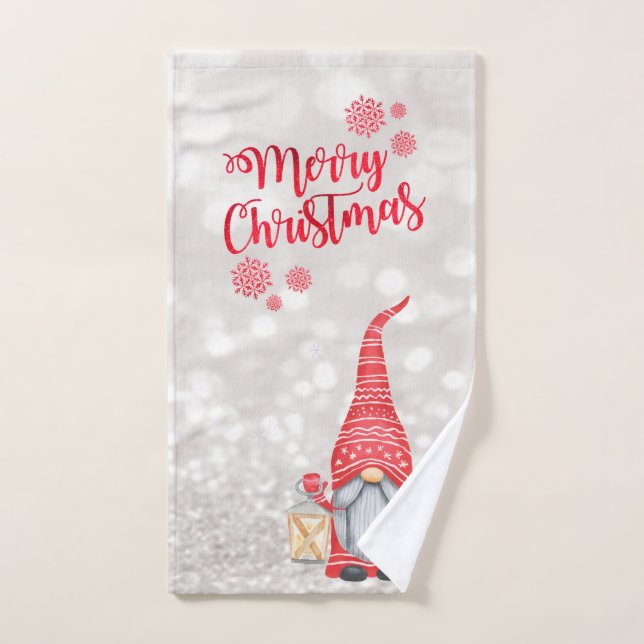 Conjunto De Toalhas Feliz Natal,Glitter Bokeh,Gnome Bonito (Toalha de mão)