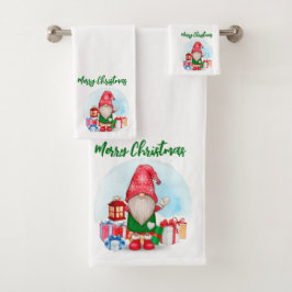Conjunto De Toalhas Feliz Natal Gnomo Bath Towel Set