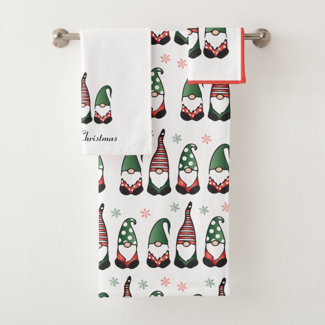 Conjunto De Toalhas Feliz Natal Gnomos Vermelho (Insitu)