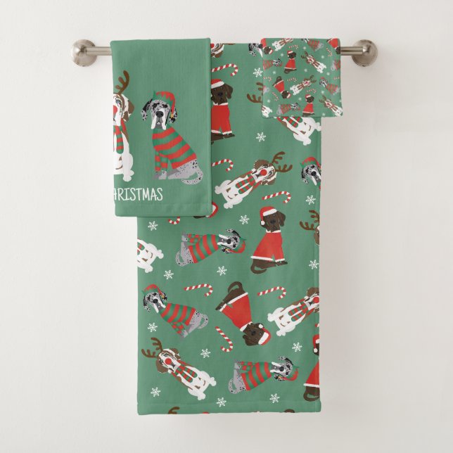 Conjunto De Toalhas Feliz Natal - Grande Dane Dogs (Insitu)